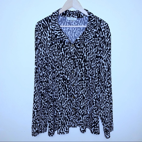 Calvin Klein Tops - Calvin Klein Leopard Print Button Down Blouse